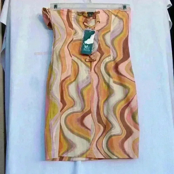 Womens XXS mini dress Wild fable NWT party boho artsy watercolor convertible str - Picture 3 of 6